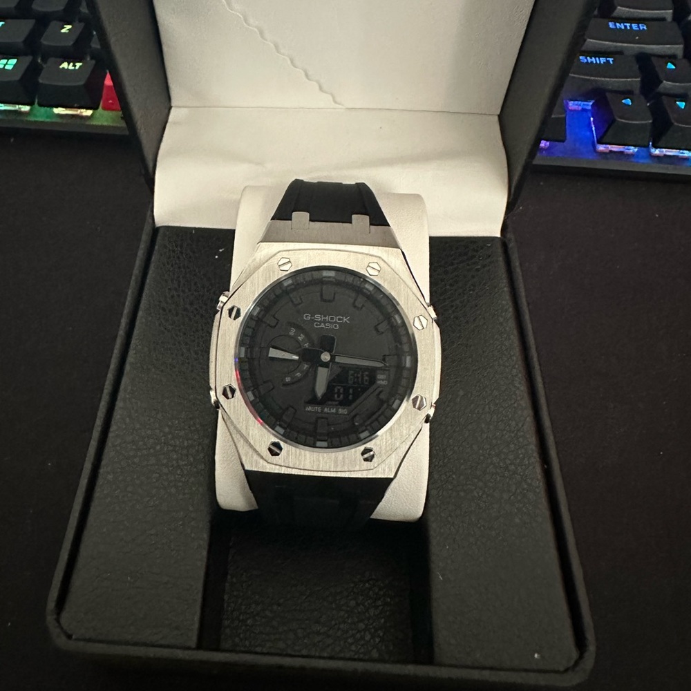 Custom g shock watch silver with black
